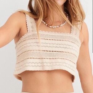 Aerie Beige Crochet Knit Top